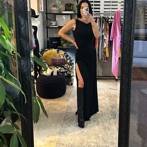 Rehab Black Maxi Dress with Slit and seem detail. Size M